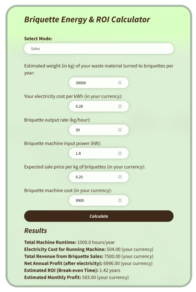 maedev-briquette-machine-ROI-savings-profit-calculator